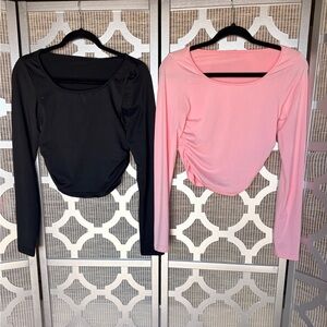 SHEIN Black and Pink Long Sleeve Blouses